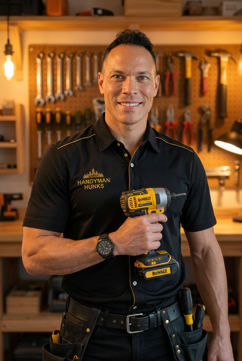 Eric, founder of Handyman Hunks, in the signature black and gold uniform